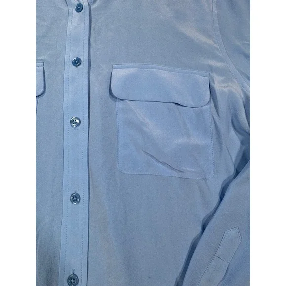 Equipment Femme Blue 100% Silk Long Sleeve Button Down Blouse Q23-E231 Size M - Picture 3 of 10